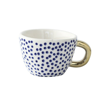 Abstract Geometric Ceramic Coffee Cup with Gold Handle