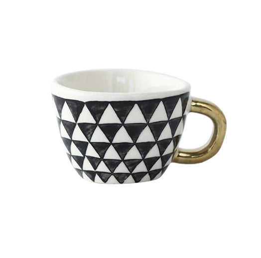Abstract Geometric Ceramic Coffee Cup with Gold Handle