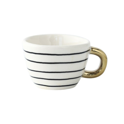 Abstract Geometric Ceramic Coffee Cup with Gold Handle