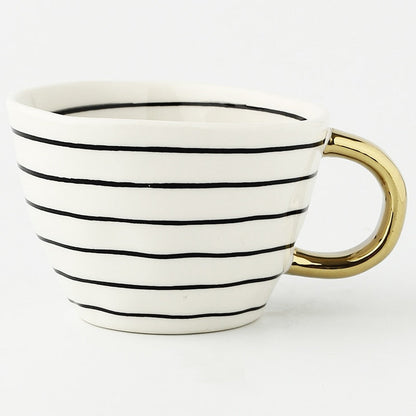 Abstract Geometric Ceramic Coffee Cup with Gold Handle