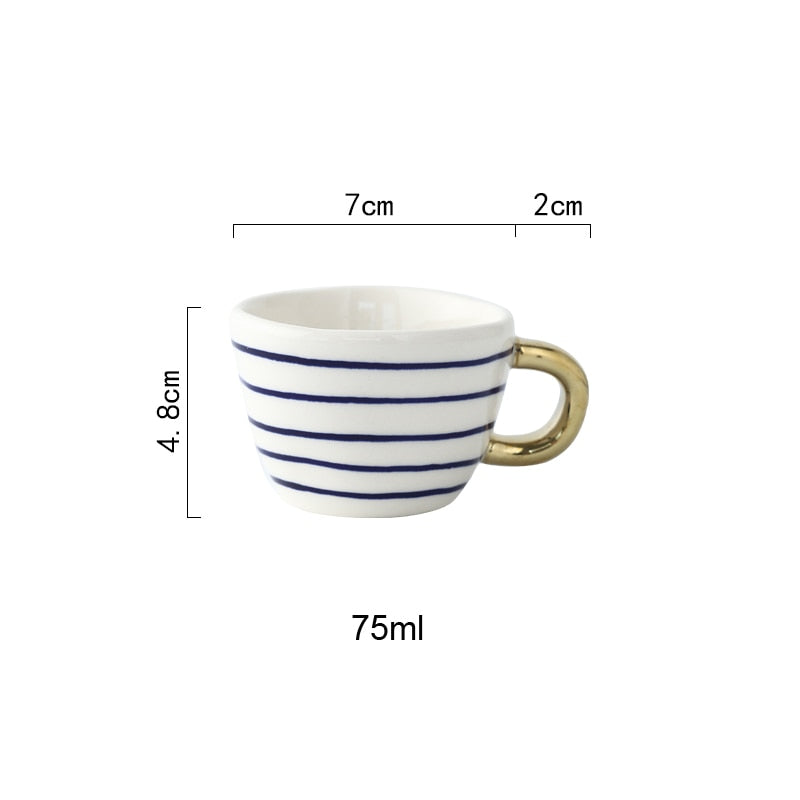Abstract Geometric Ceramic Coffee Cup with Gold Handle