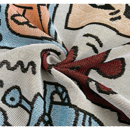 Abstract Jacquard Woven Throw Blanket with Fringe