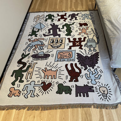 Abstract Jacquard Woven Throw Blanket with Fringe