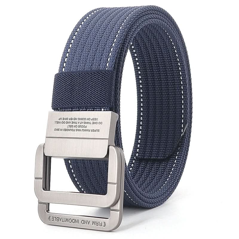 Adjustable Canvas Belt with Double Ring Metal Buckle