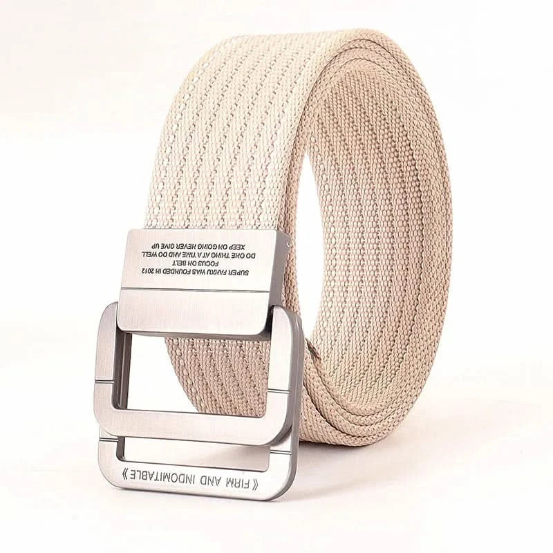 Adjustable Canvas Belt with Double Ring Metal Buckle