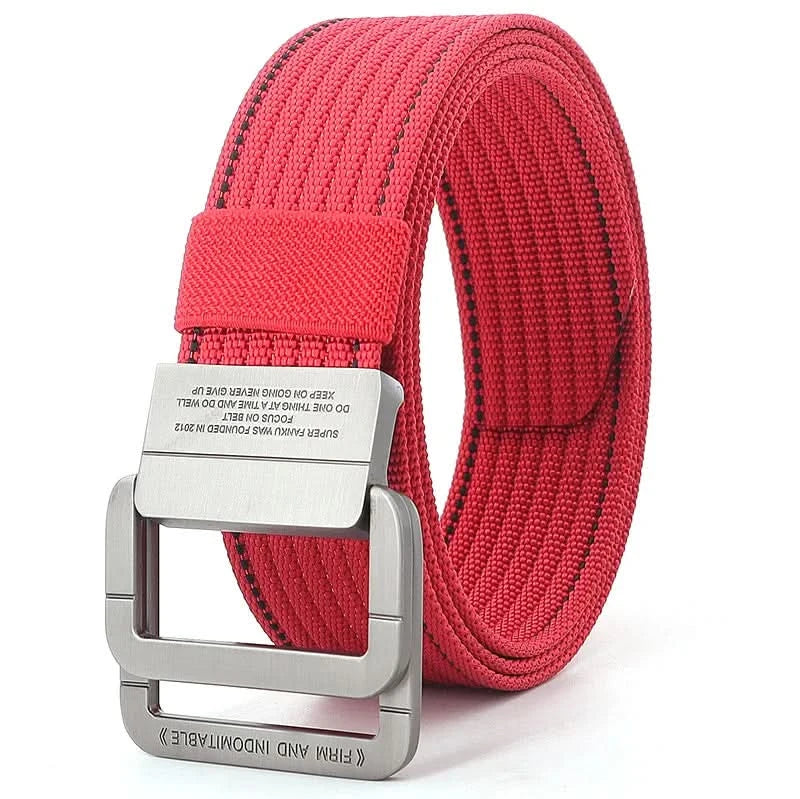 Adjustable Canvas Belt with Double Ring Metal Buckle