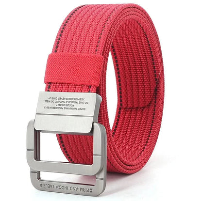 Adjustable Canvas Belt with Double Ring Metal Buckle