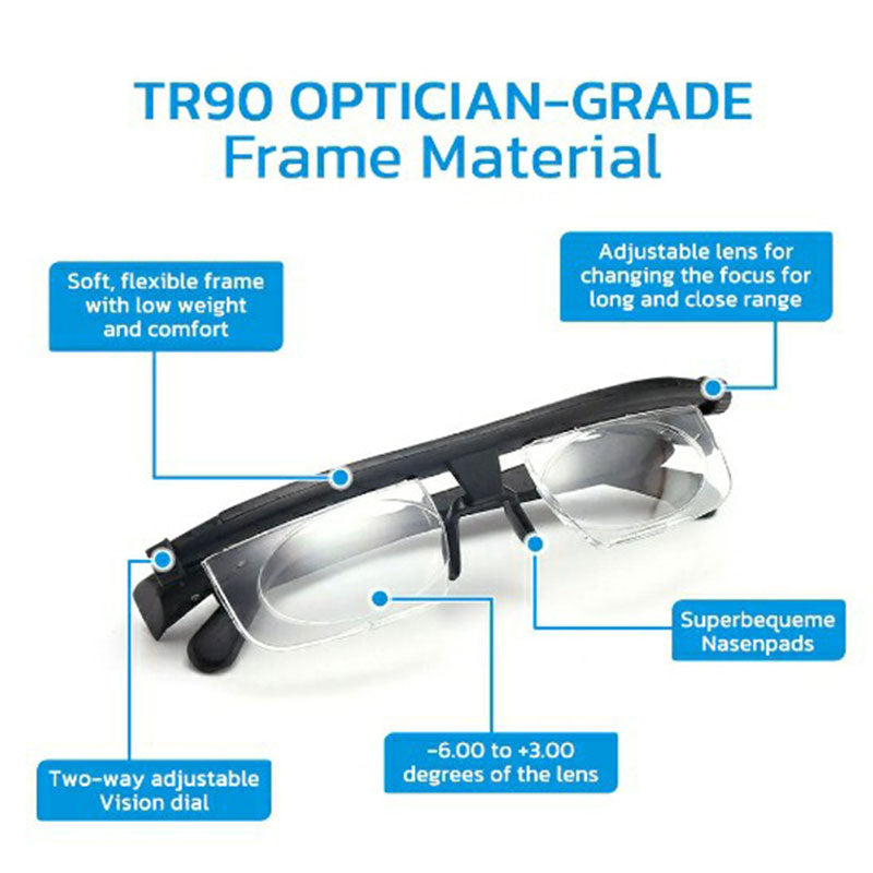 Adjustable Focus Glasses with Dual Lens Control