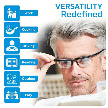 Adjustable Focus Glasses with Dual Lens Control