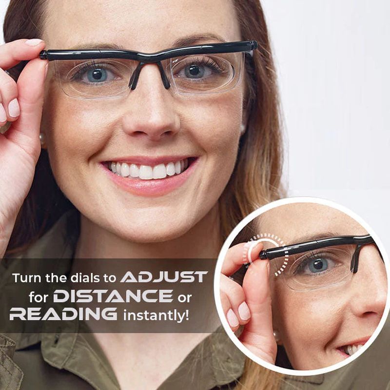 Adjustable Focus Reading Glasses with Dual Dial Lenses