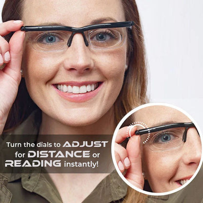 Adjustable Focus Reading Glasses with Dual Dial Lenses