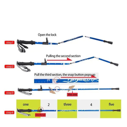Adjustable Folding Trekking Pole Lightweight Telescopic Hiking Stick