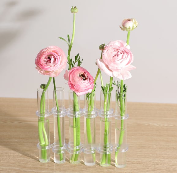 Adjustable Glass Tube Flower Vase with Hinged Design