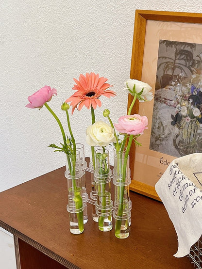 Adjustable Glass Tube Flower Vase with Hinged Design