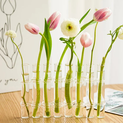 Adjustable Glass Tube Flower Vase with Hinged Design