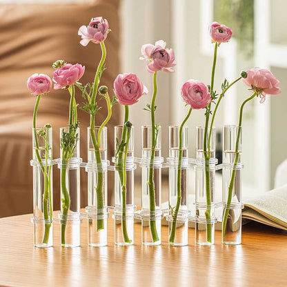 Adjustable Glass Tube Flower Vase with Hinged Design