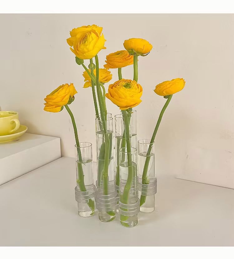 Adjustable Glass Tube Flower Vase with Hinged Design