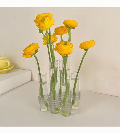 Adjustable Glass Tube Flower Vase with Hinged Design
