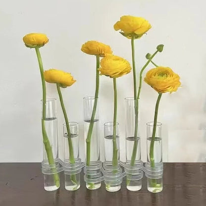 Adjustable Glass Tube Flower Vase with Hinged Design