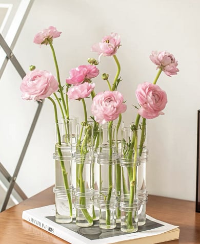Adjustable Glass Tube Flower Vase with Hinged Design