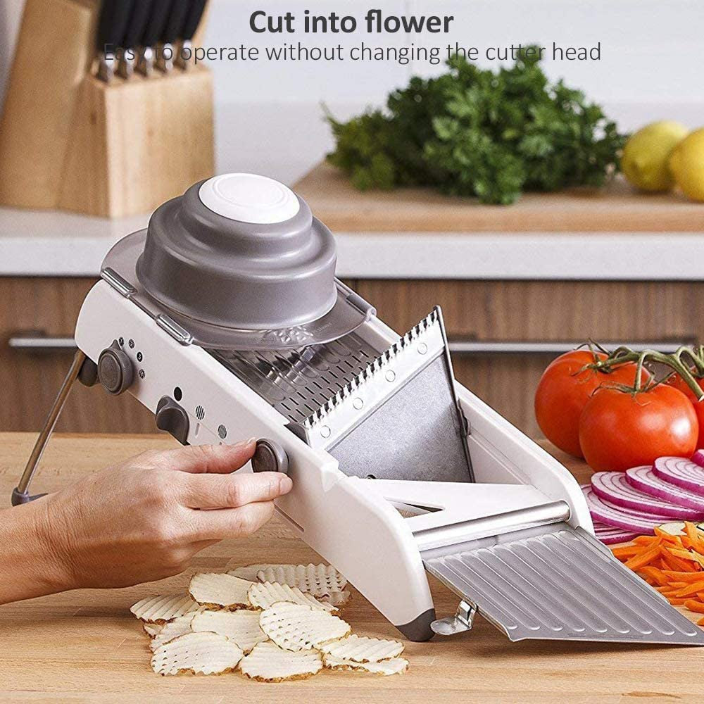 Adjustable Mandoline Vegetable Slicer with Stainless Steel Blades