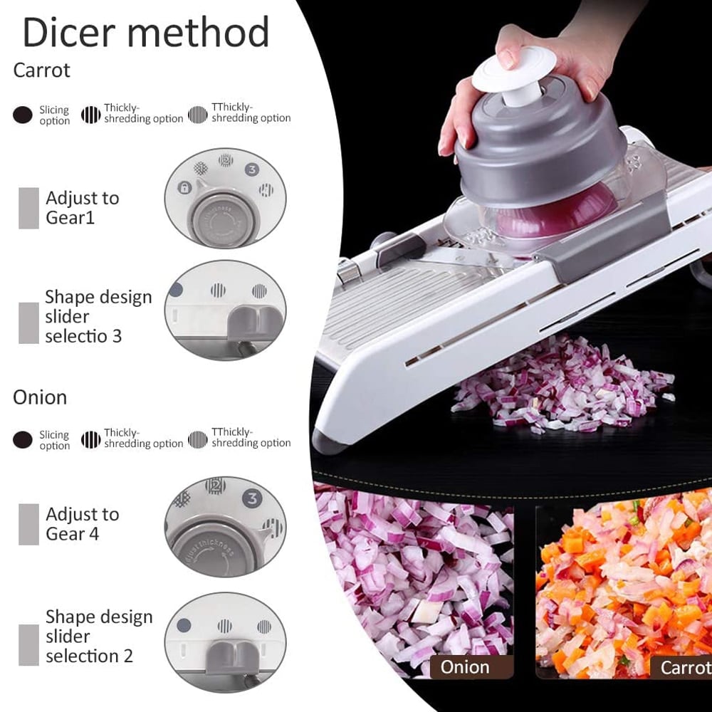 Adjustable Mandoline Vegetable Slicer with Stainless Steel Blades