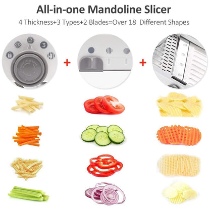 Adjustable Mandoline Vegetable Slicer with Stainless Steel Blades