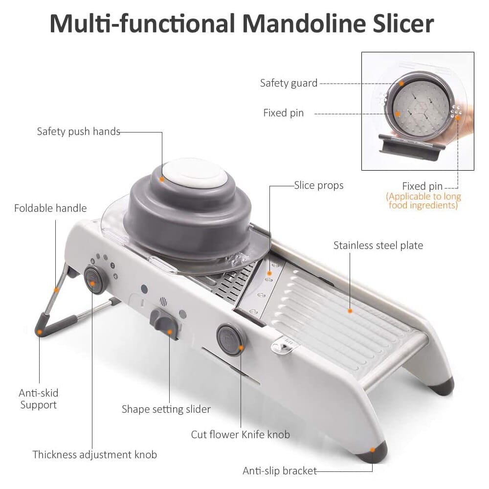 Adjustable Mandoline Vegetable Slicer with Stainless Steel Blades