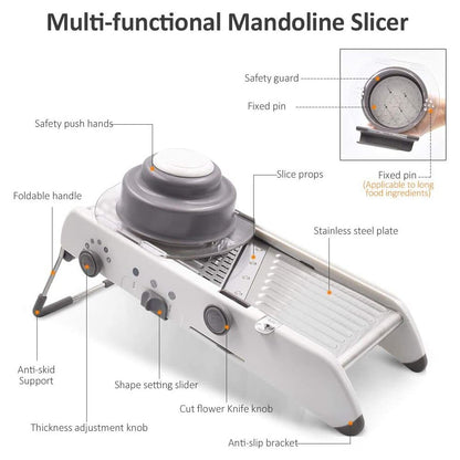 Adjustable Mandoline Vegetable Slicer with Stainless Steel Blades