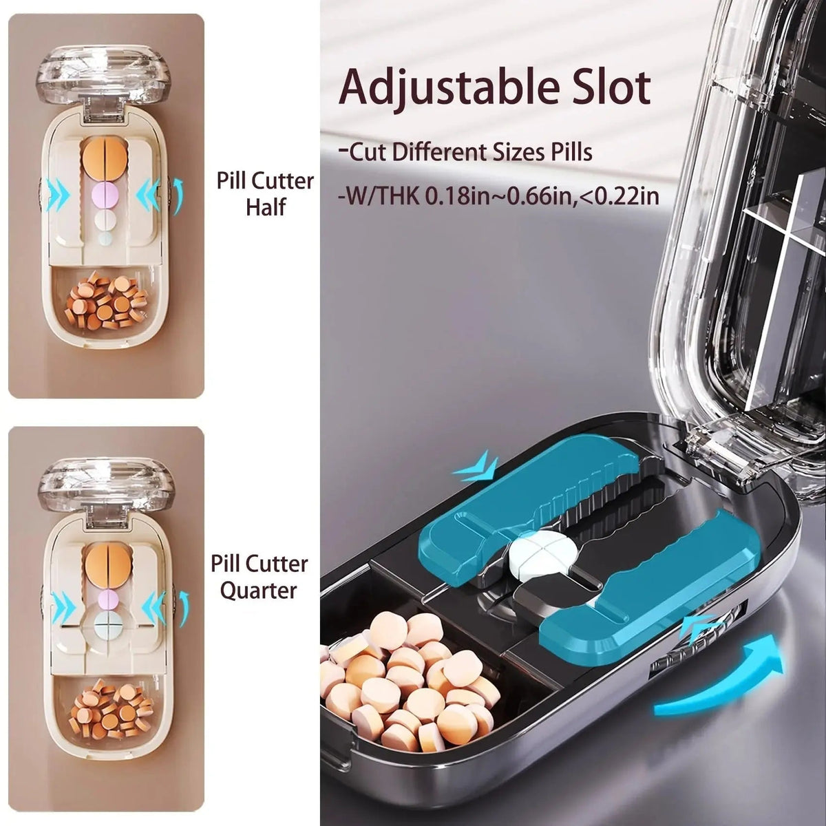 Adjustable Precision Pill Cutter with Stainless Steel Blade