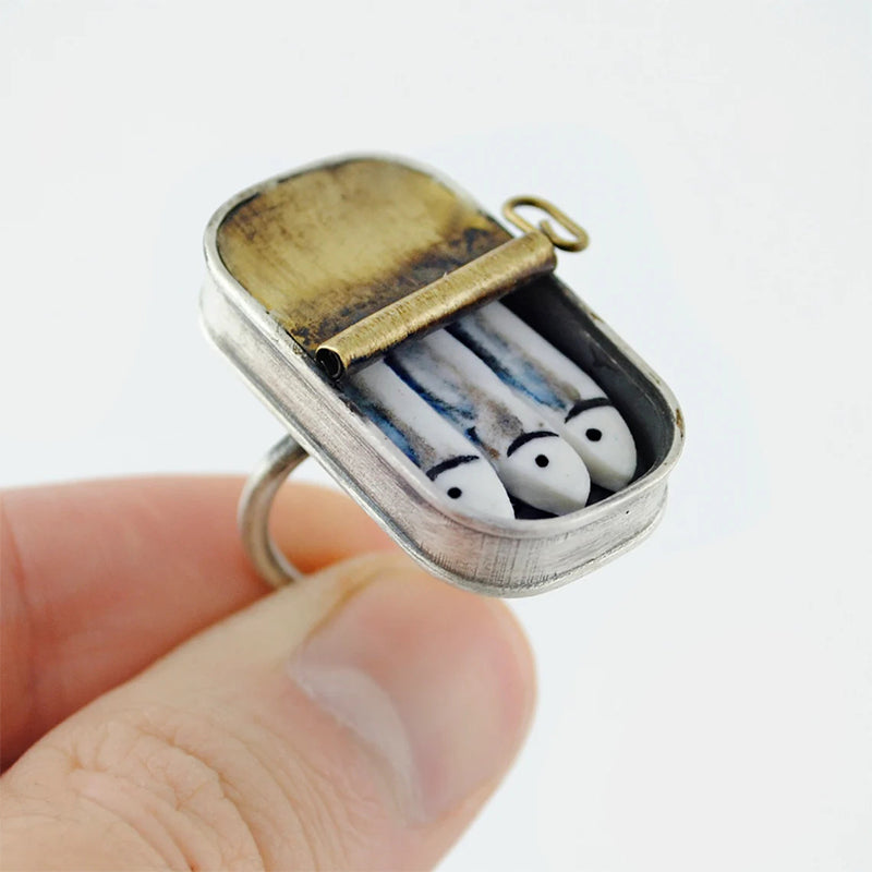 Adjustable Sardine Tin Ring or Necklace