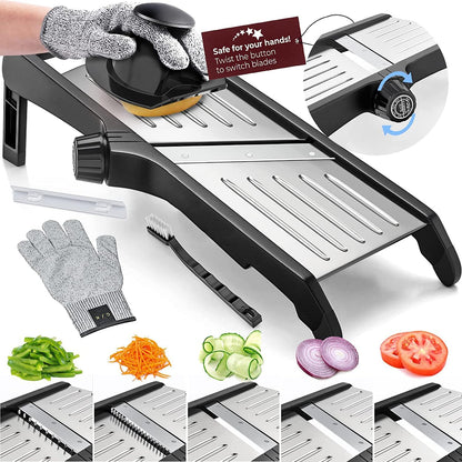 Adjustable Stainless Steel Mandoline Food Slicer with Safety Gloves