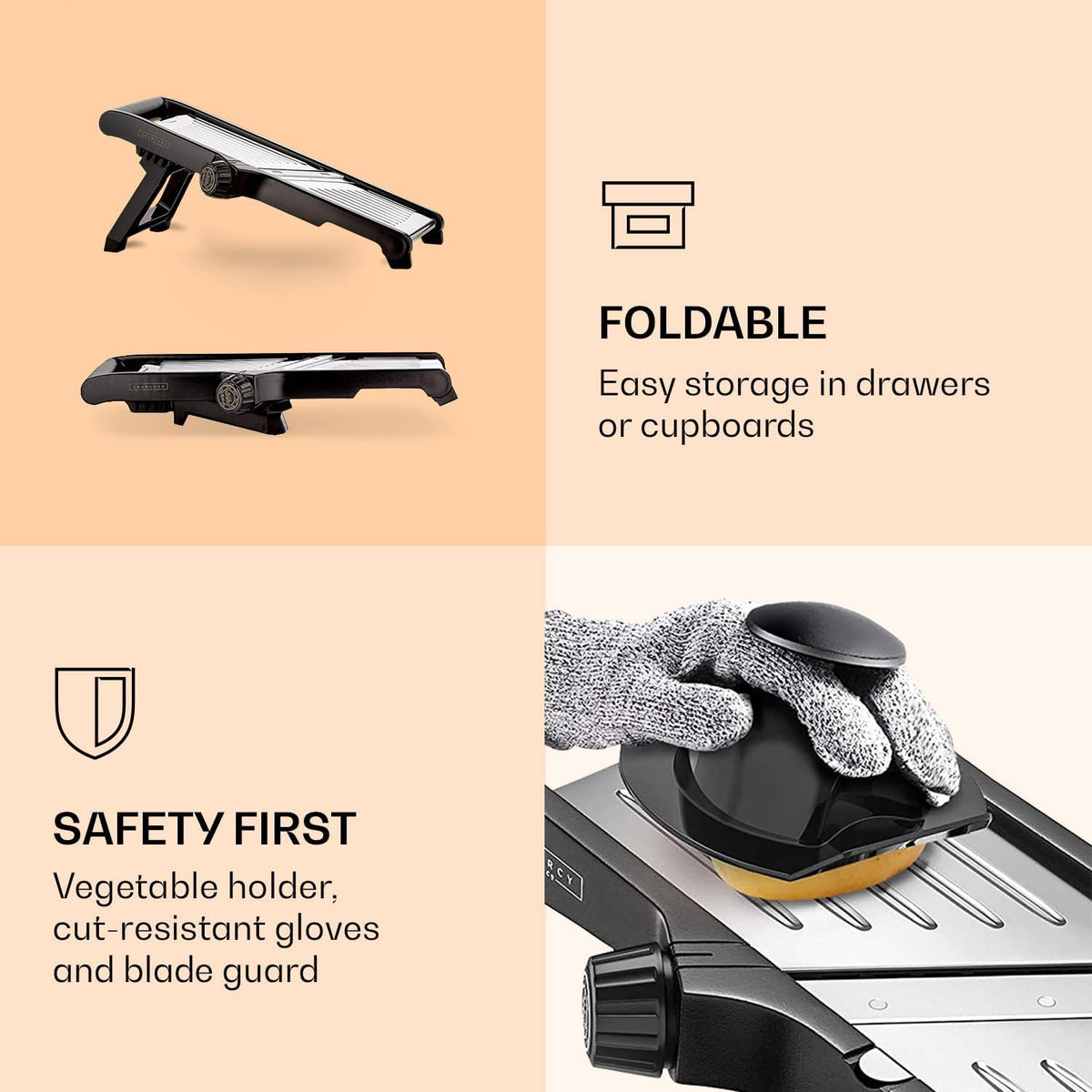 Adjustable Stainless Steel Mandoline Food Slicer with Safety Gloves