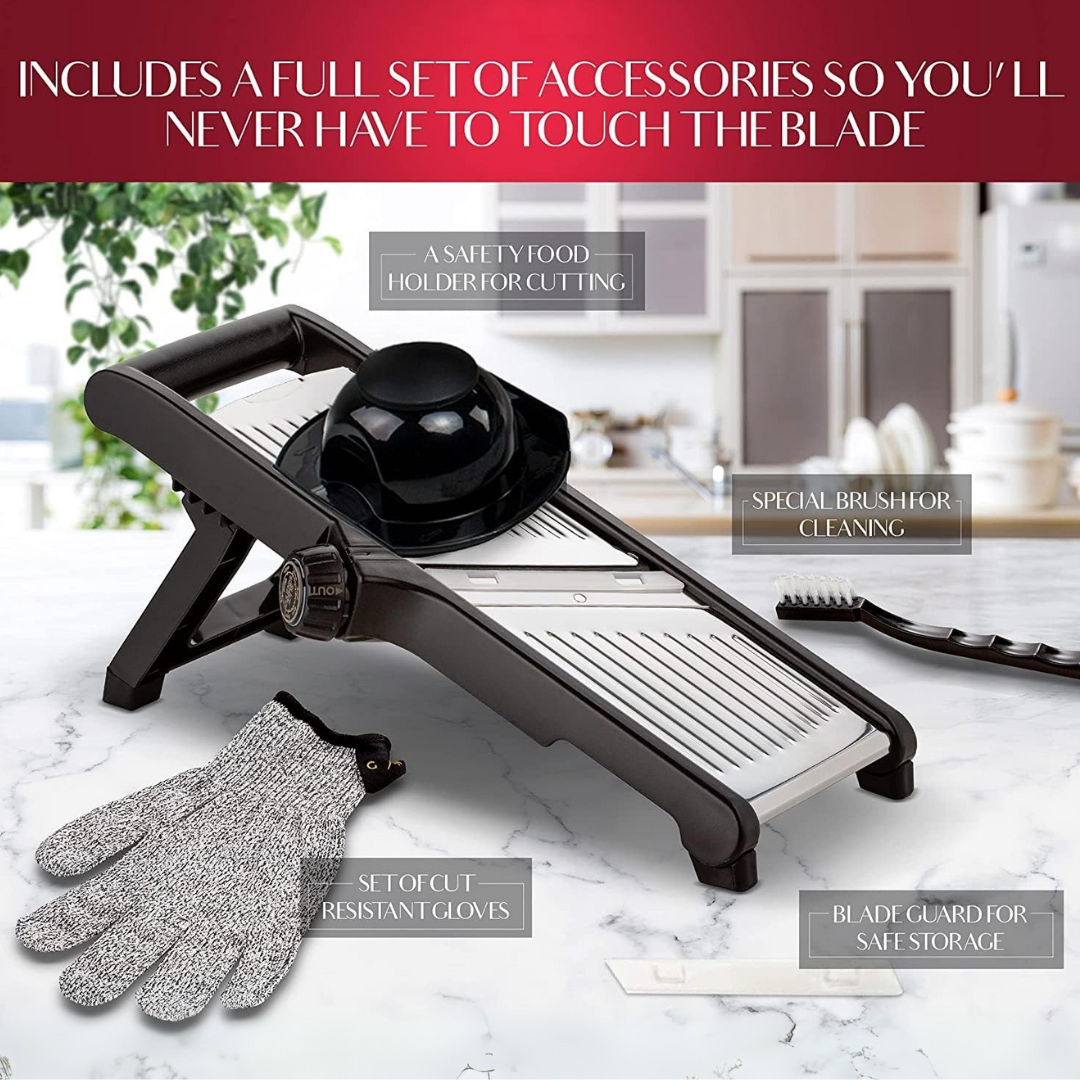 Adjustable Stainless Steel Mandoline Food Slicer with Safety Gloves