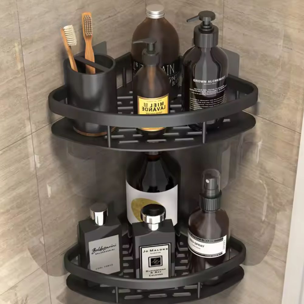 Aluminum Shower Caddy with Self Adhesive Mount and Drainage