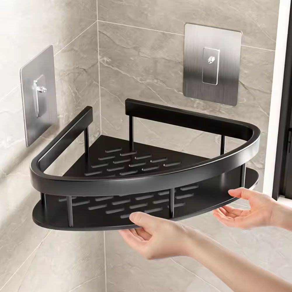 Aluminum Shower Caddy with Self Adhesive Mount and Drainage