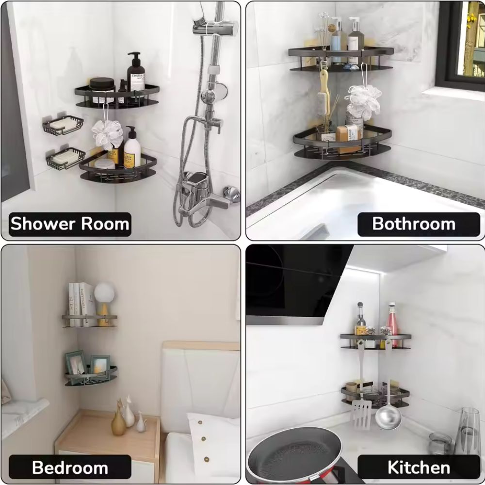 Aluminum Shower Caddy with Self Adhesive Mount and Drainage