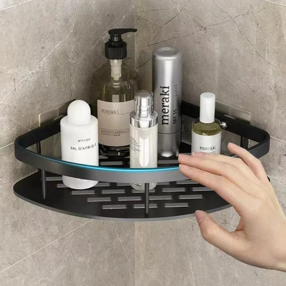 Aluminum Shower Caddy with Self Adhesive Mount and Drainage