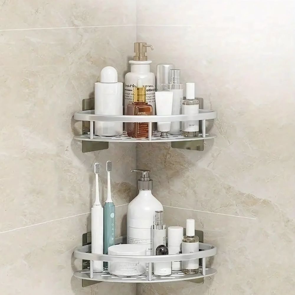 Aluminum Shower Caddy with Self Adhesive Mount and Drainage