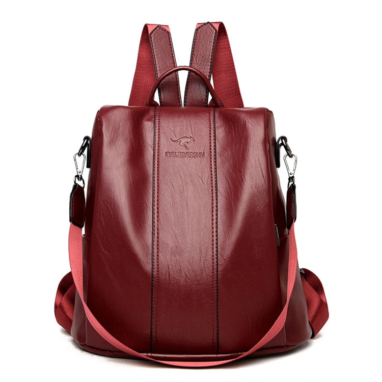 Vintage Anti Theft Leather Backpack Convertible Shoulder Bag for Women