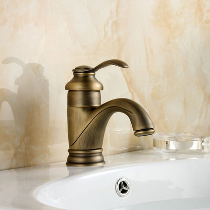Antique Brass Bathroom Sink Faucet Single Handle Mixer Tap