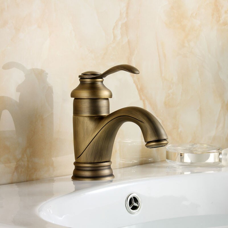 Antique Brass Bathroom Sink Faucet Single Handle Mixer Tap