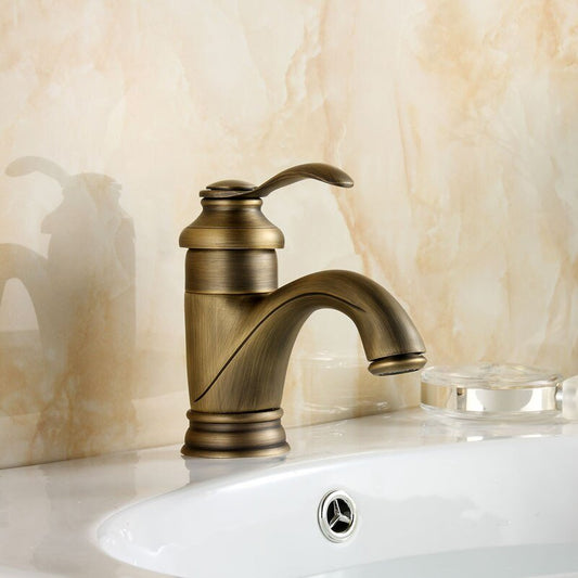 Antique Brass Bathroom Sink Faucet Single Handle Mixer Tap