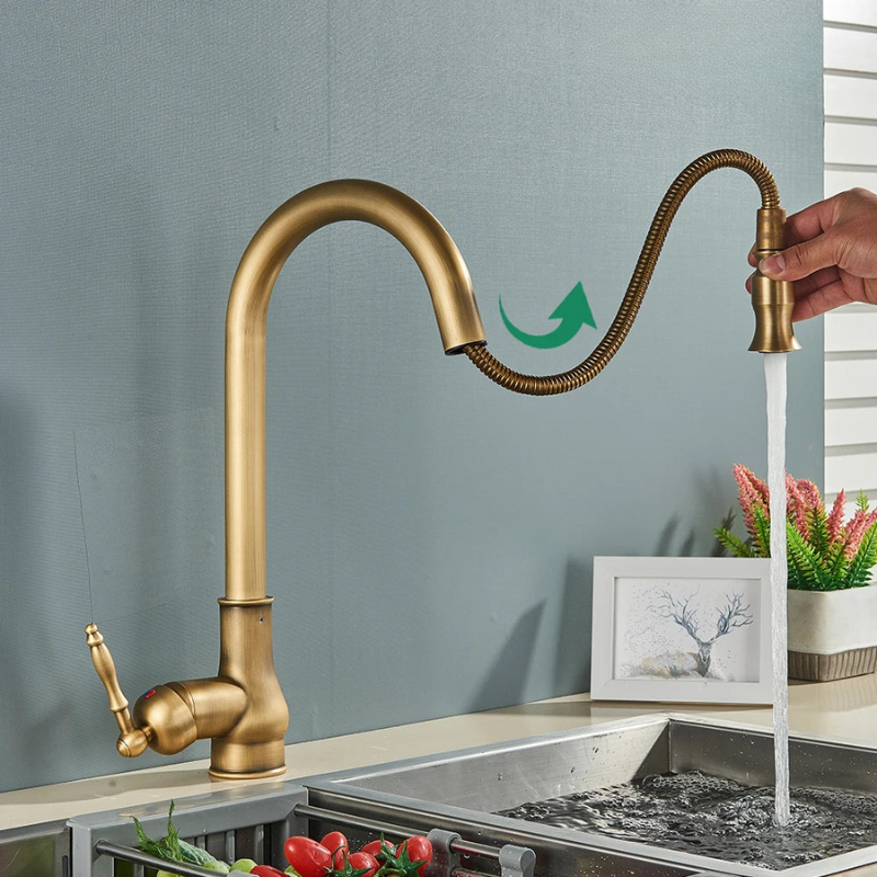 Antique Brass Kitchen Faucet Swivel Spout Mixer Tap