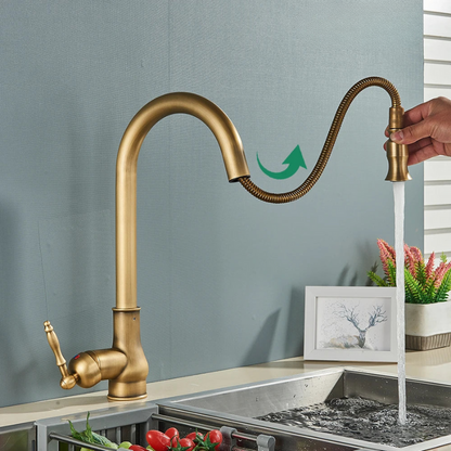 Antique Brass Kitchen Faucet Swivel Spout Mixer Tap