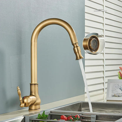 Antique Brass Kitchen Faucet Swivel Spout Mixer Tap