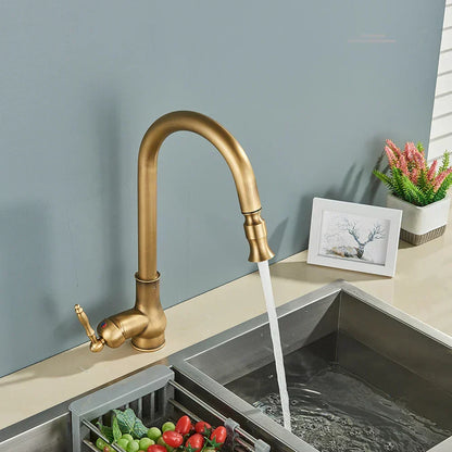 Antique Brass Kitchen Faucet Swivel Spout Mixer Tap