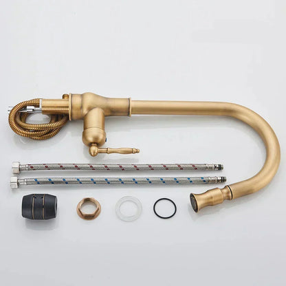 Antique Brass Kitchen Faucet Swivel Spout Mixer Tap
