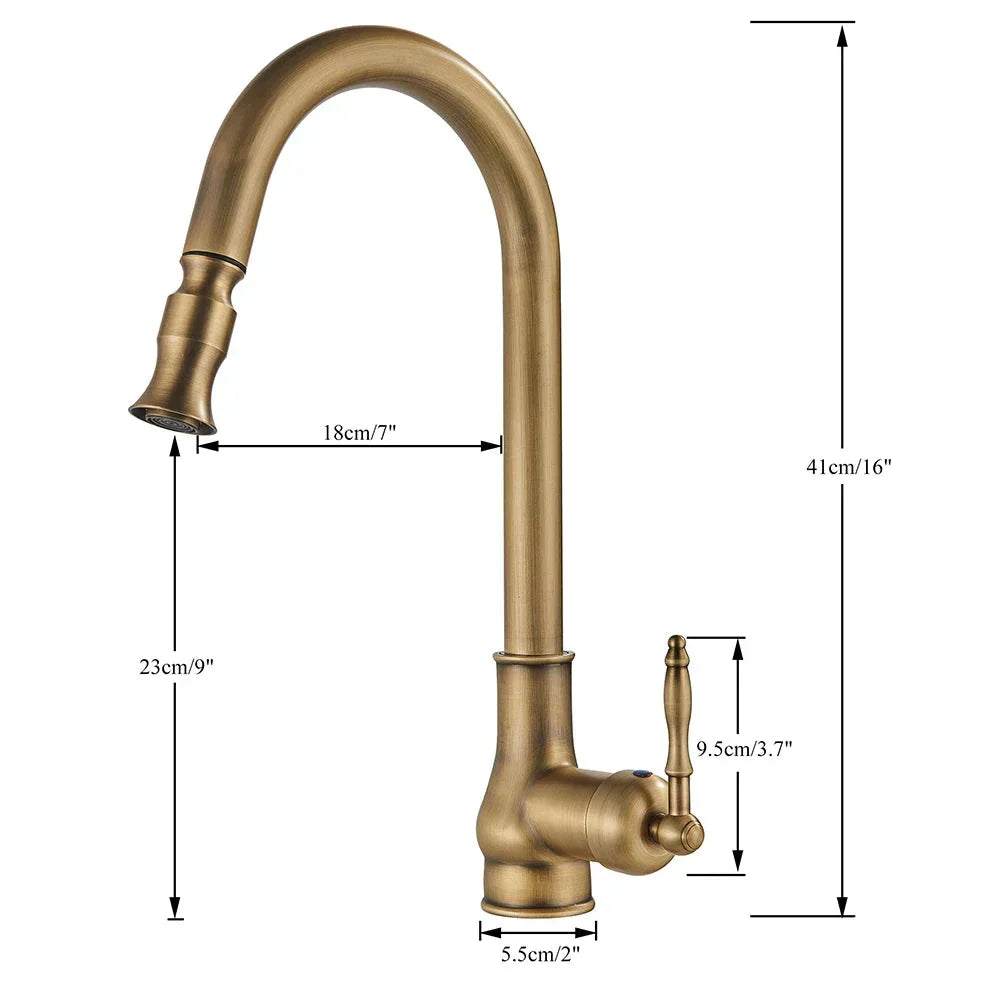 Antique Brass Kitchen Faucet Swivel Spout Mixer Tap