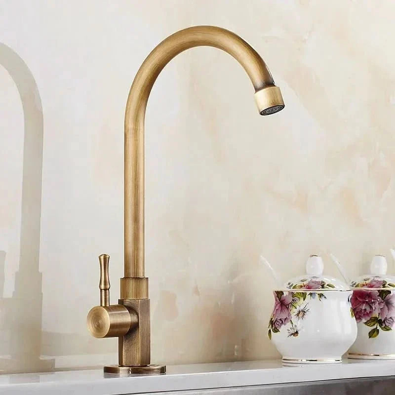 Antique Brass Swan Neck Kitchen Faucet